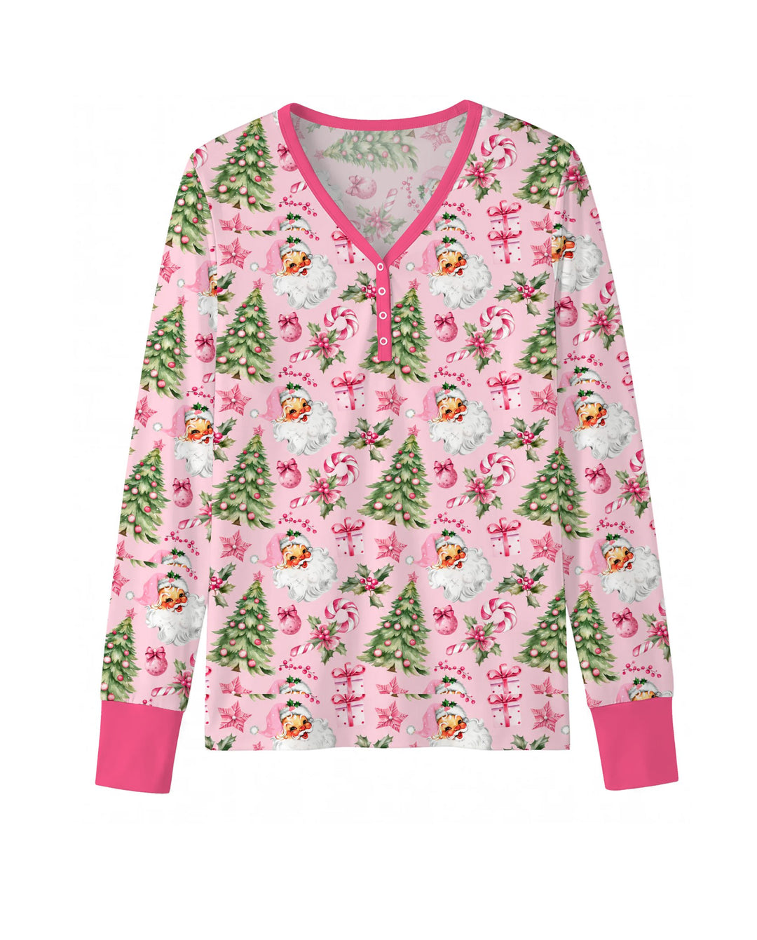 Pink Vintage Santa Christmas Tree Bamboo Women Pajama Set
