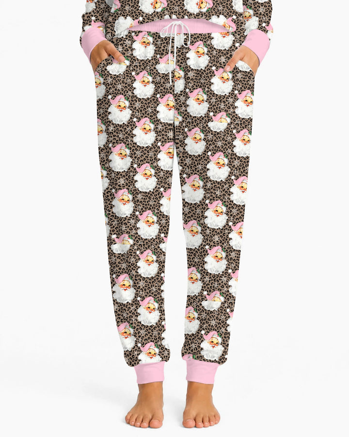 Pink Santa Leopard Print Christmas Bamboo Women Pajama Set