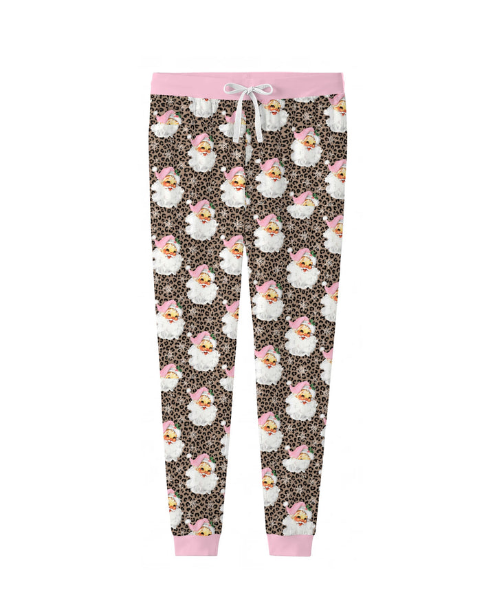 Pink Santa Leopard Print Christmas Bamboo Women Pajama Set