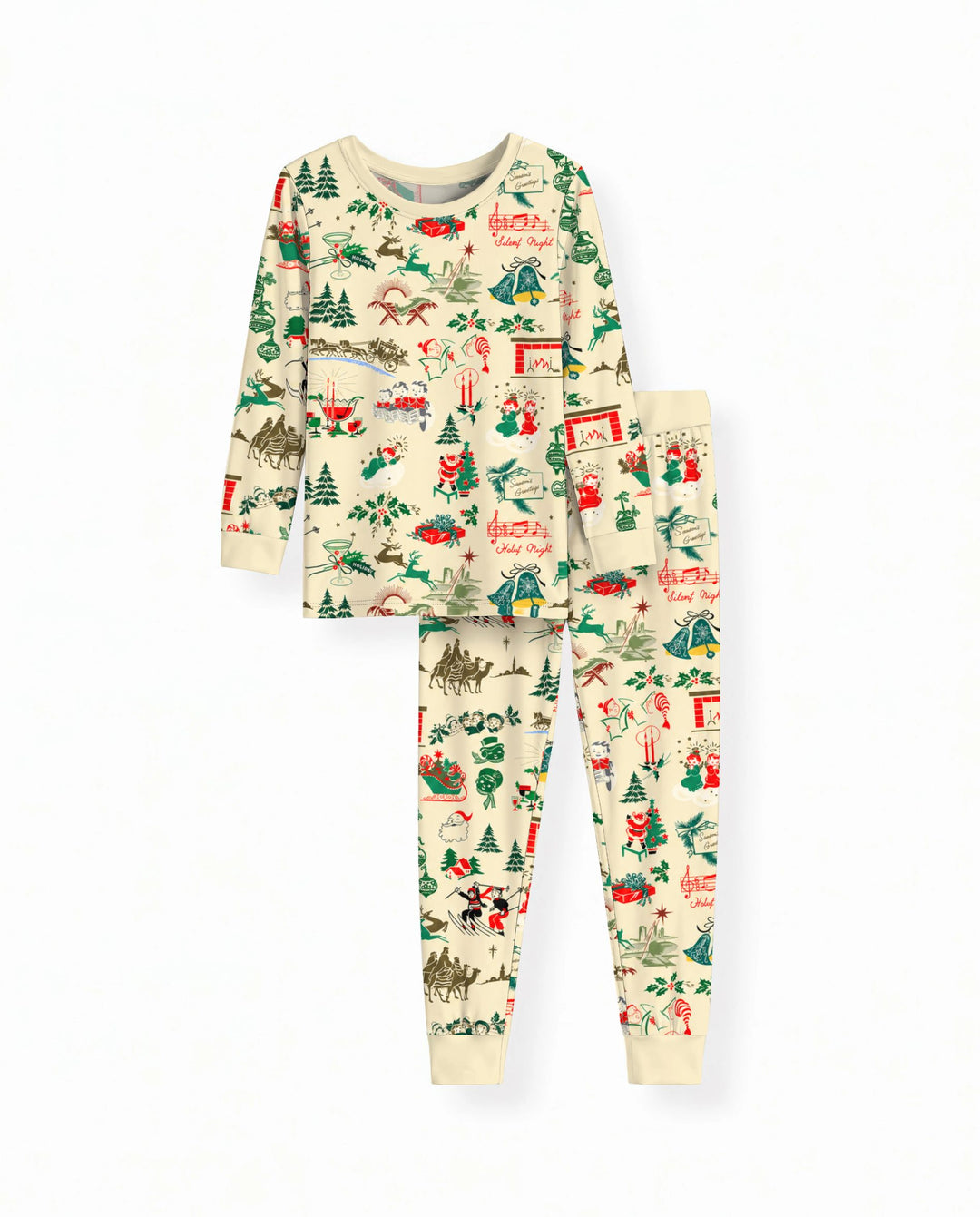 Retro Mid Century Christmas Nostalgia Bamboo Two Piece Long Sleeve Pajama Set