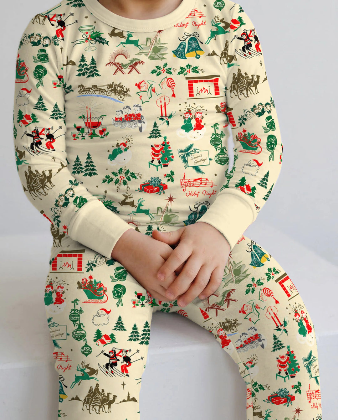 Retro Mid Century Christmas Nostalgia Bamboo Two Piece Long Sleeve Pajama Set