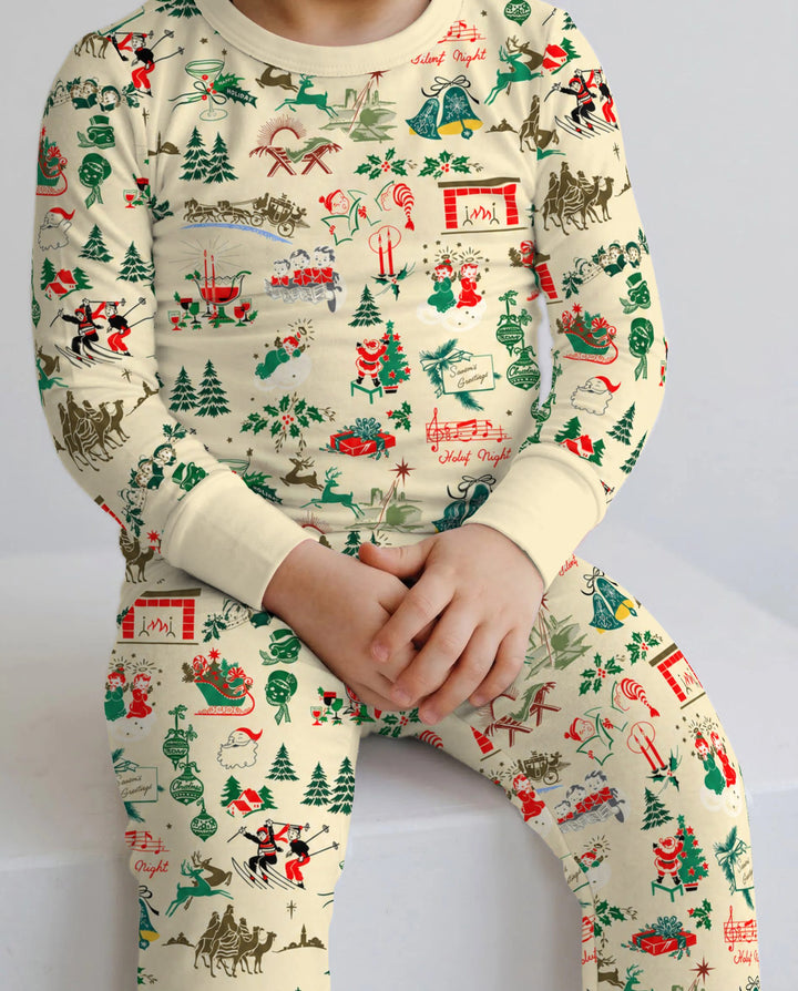 Retro Mid Century Christmas Nostalgia Bamboo Two Piece Long Sleeve Pajama Set