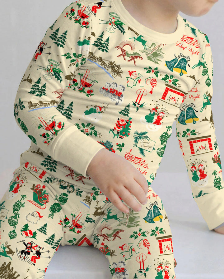 Retro Mid Century Christmas Nostalgia Bamboo Two Piece Long Sleeve Pajama Set