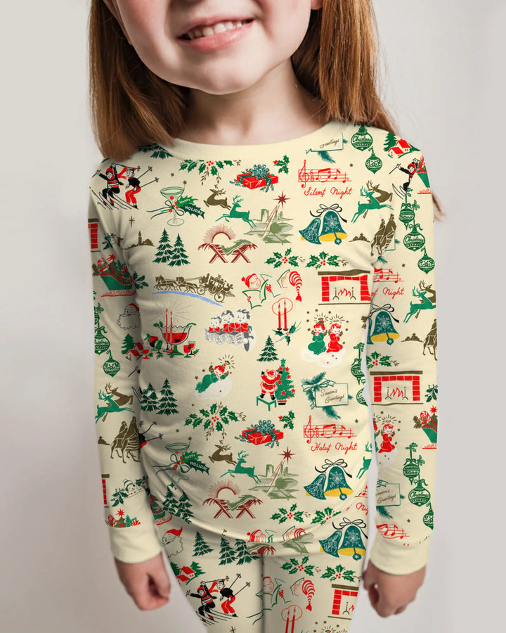Retro Mid Century Christmas Nostalgia Bamboo Two Piece Long Sleeve Pajama Set
