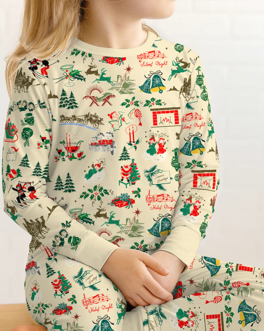 Retro Mid Century Christmas Nostalgia Bamboo Two Piece Long Sleeve Pajama Set