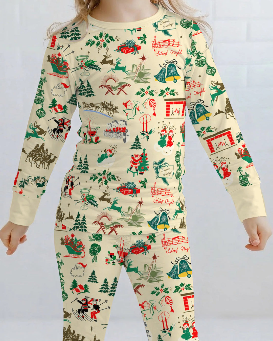 Retro Mid Century Christmas Nostalgia Bamboo Two Piece Long Sleeve Pajama Set