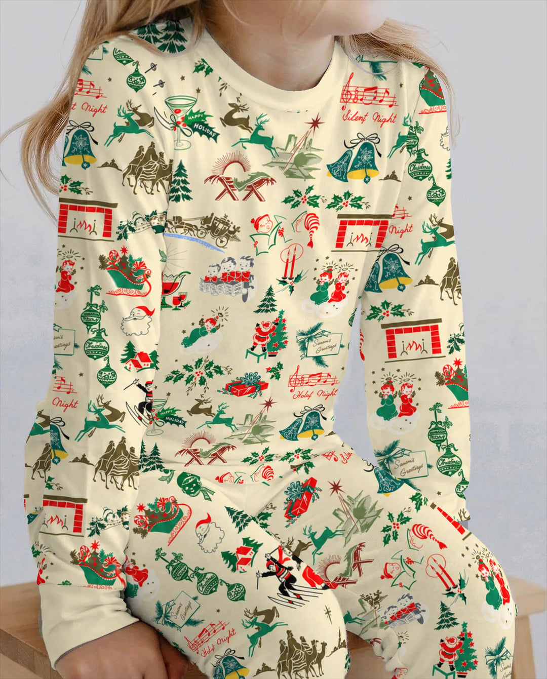 Retro Mid Century Christmas Nostalgia Bamboo Two Piece Long Sleeve Pajama Set