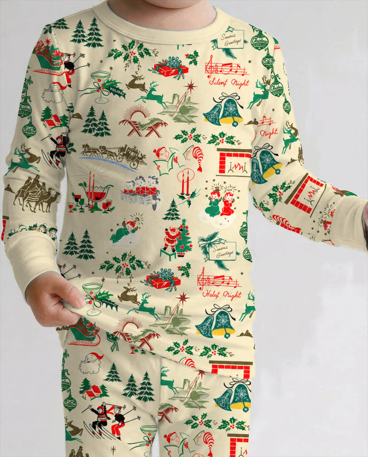 Retro Mid Century Christmas Nostalgia Bamboo Two Piece Long Sleeve Pajama Set