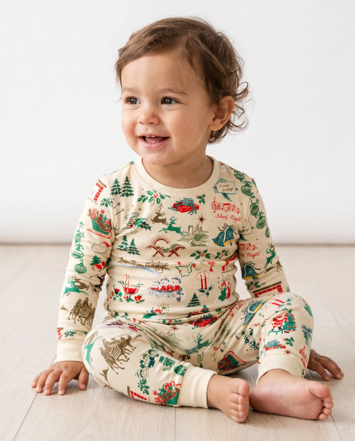 Retro Mid Century Christmas Nostalgia Bamboo Two Piece Long Sleeve Pajama Set