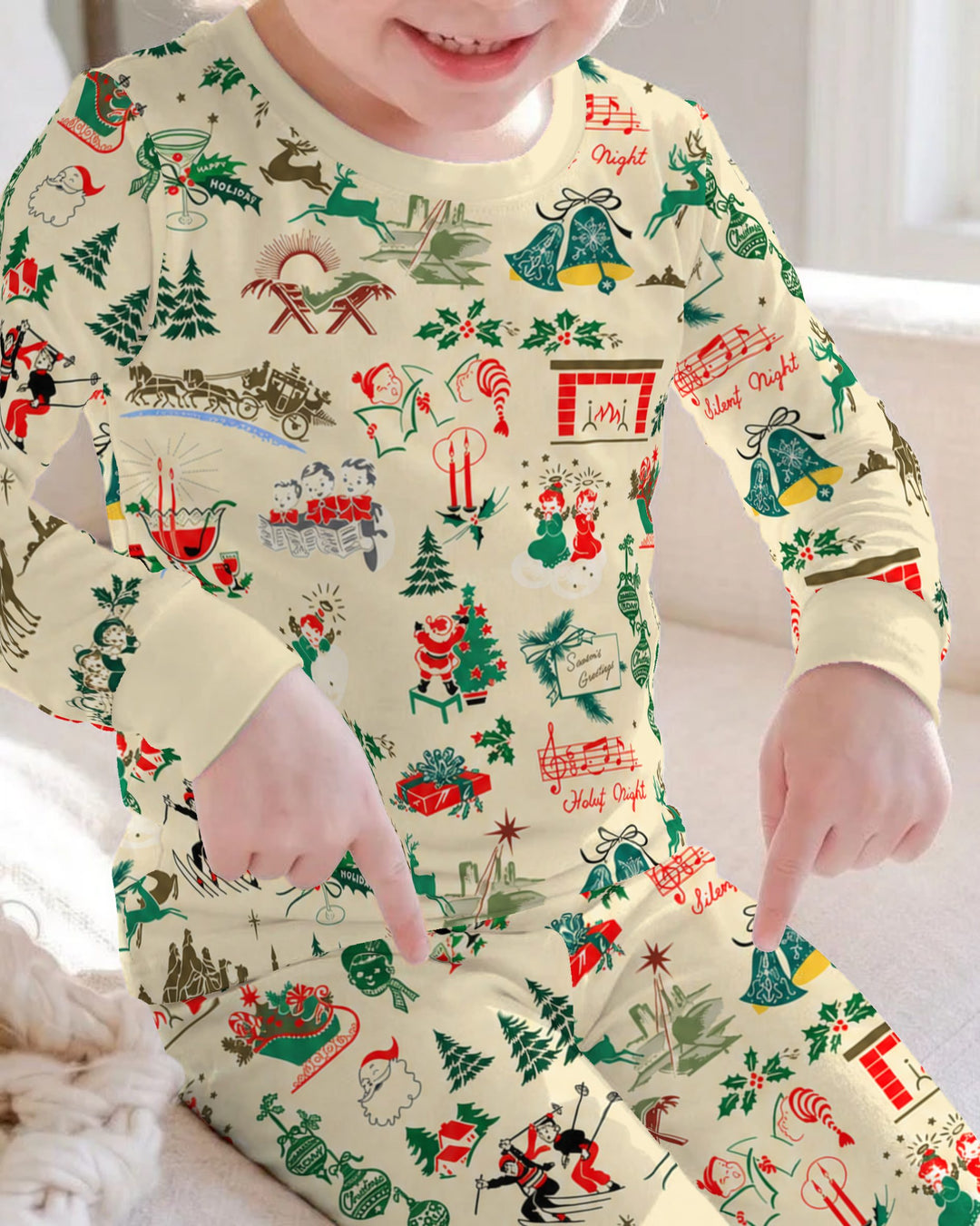 Retro Mid Century Christmas Nostalgia Bamboo Two Piece Long Sleeve Pajama Set