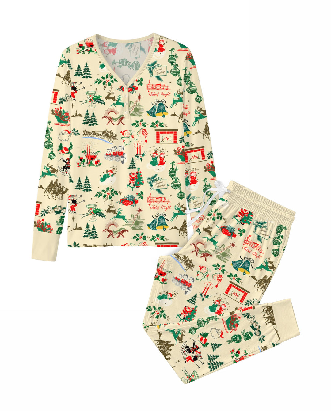 Retro Mid Century Christmas Nostalgia Bamboo Women Pajama Set