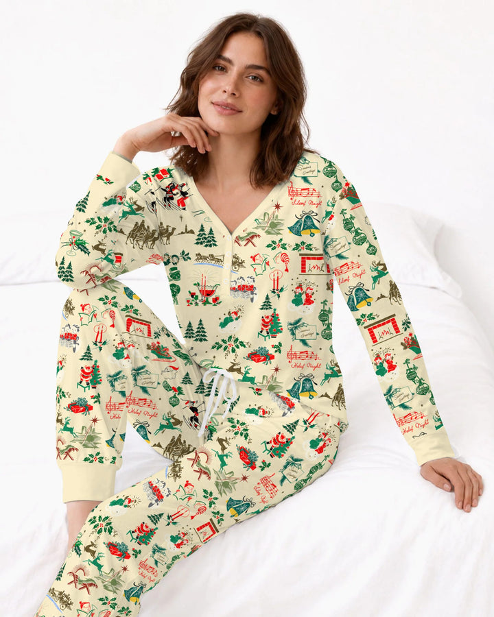 Retro Mid Century Christmas Nostalgia Bamboo Women Pajama Set