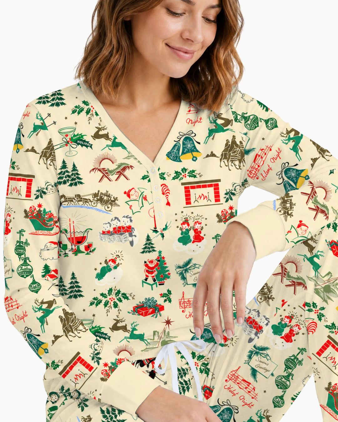 Retro Mid Century Christmas Nostalgia Bamboo Women Pajama Set