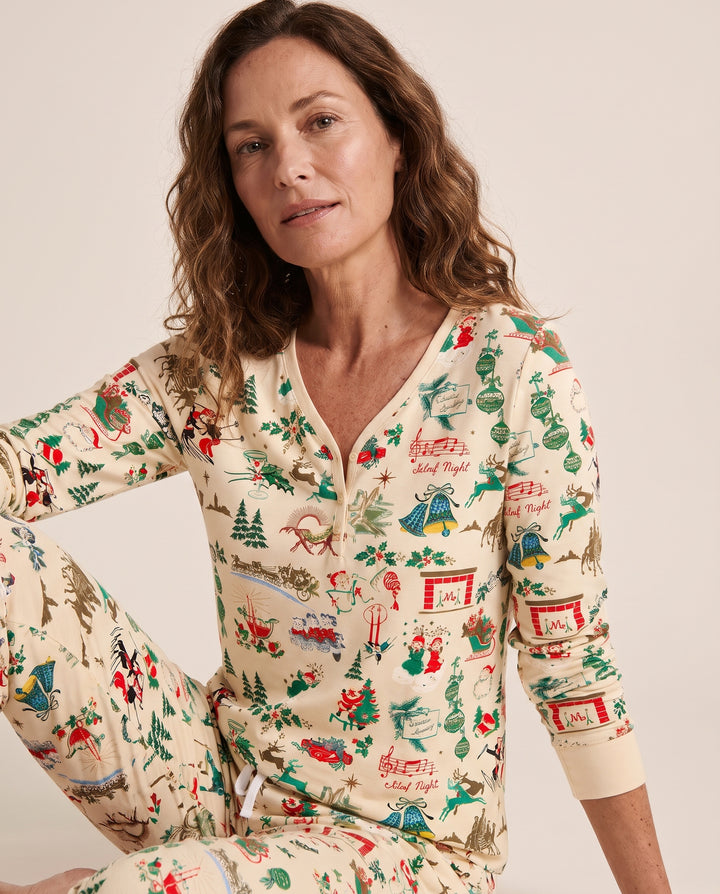 Retro Mid Century Christmas Nostalgia Bamboo Women Pajama Set