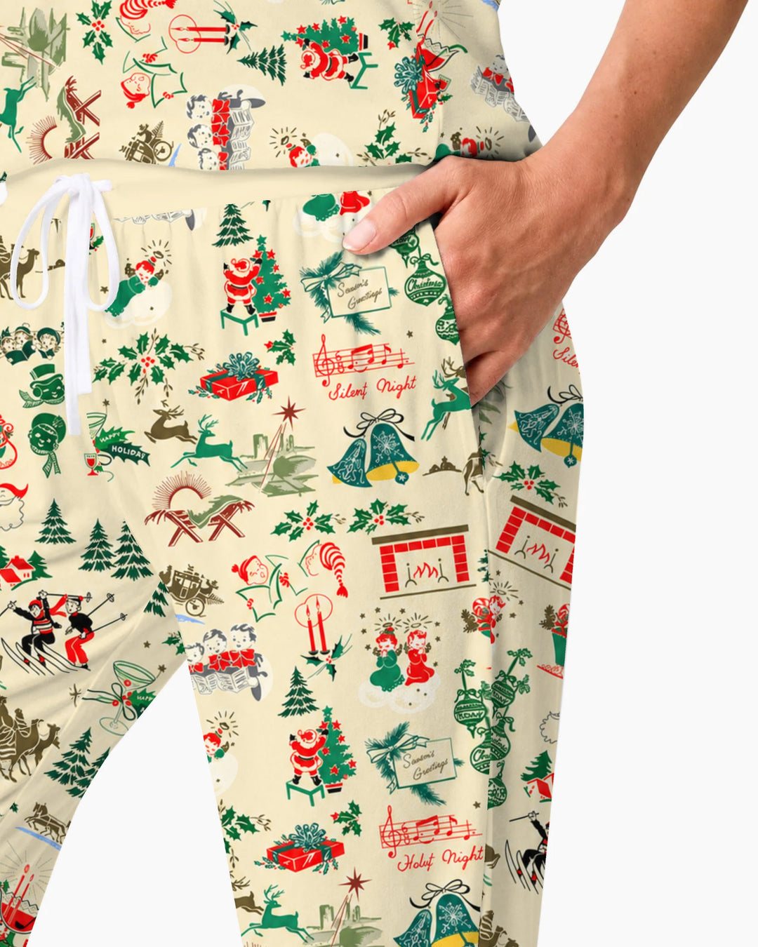 Retro Mid Century Christmas Nostalgia Bamboo Women Pajama Set