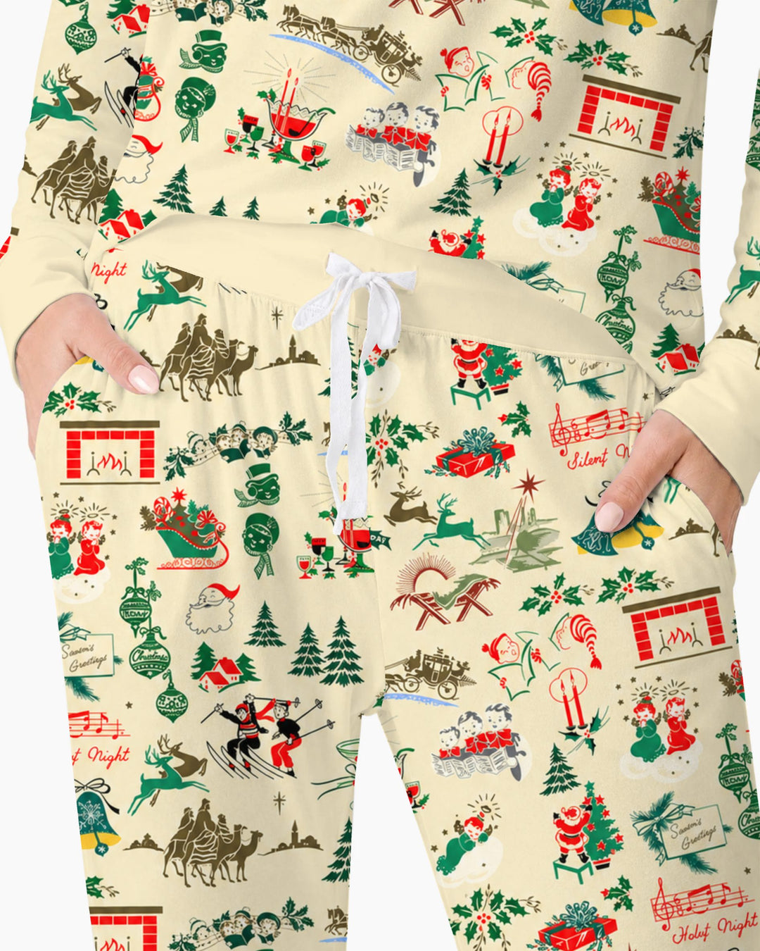 Retro Mid Century Christmas Nostalgia Bamboo Women Pajama Set