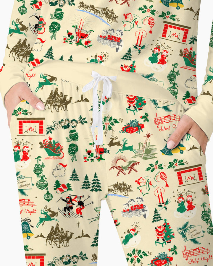 Retro Mid Century Christmas Nostalgia Bamboo Women Pajama Set