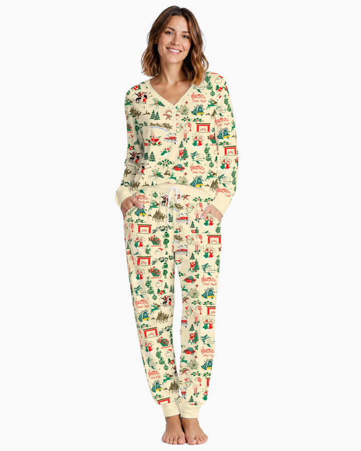 Retro Mid Century Christmas Nostalgia Bamboo Women Pajama Set