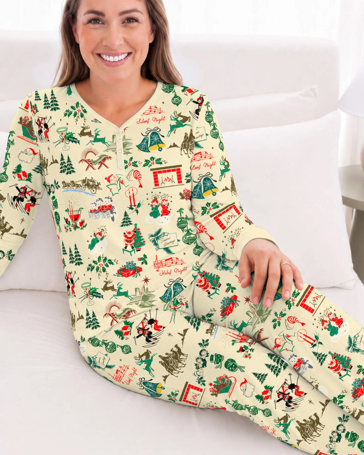 Retro Mid Century Christmas Nostalgia Bamboo Women Pajama Set