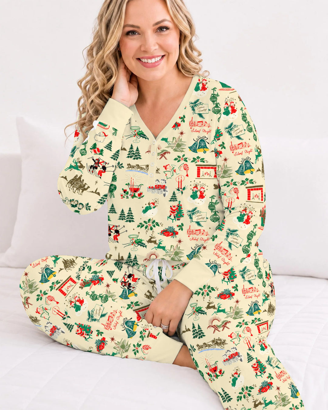 Retro Mid Century Christmas Nostalgia Bamboo Women Pajama Set