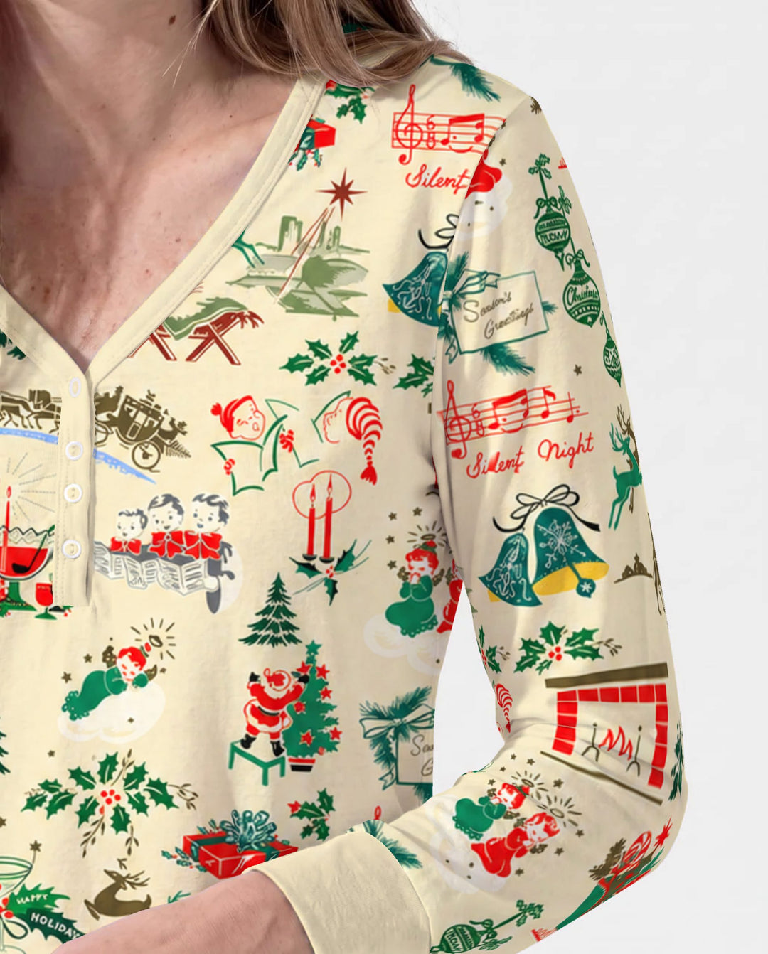 Retro Mid Century Christmas Nostalgia Bamboo Women Pajama Set
