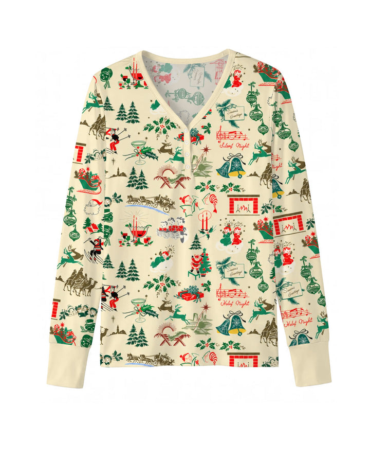 Retro Mid Century Christmas Nostalgia Bamboo Women Pajama Set