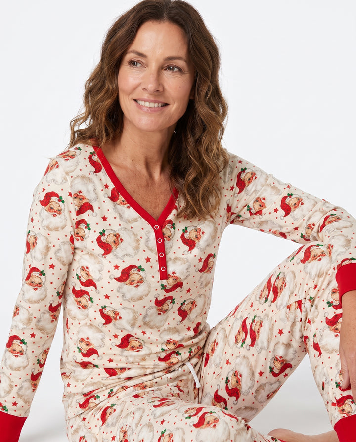 Vintage Santa Red Star Christmas Bamboo Women Pajama Set
