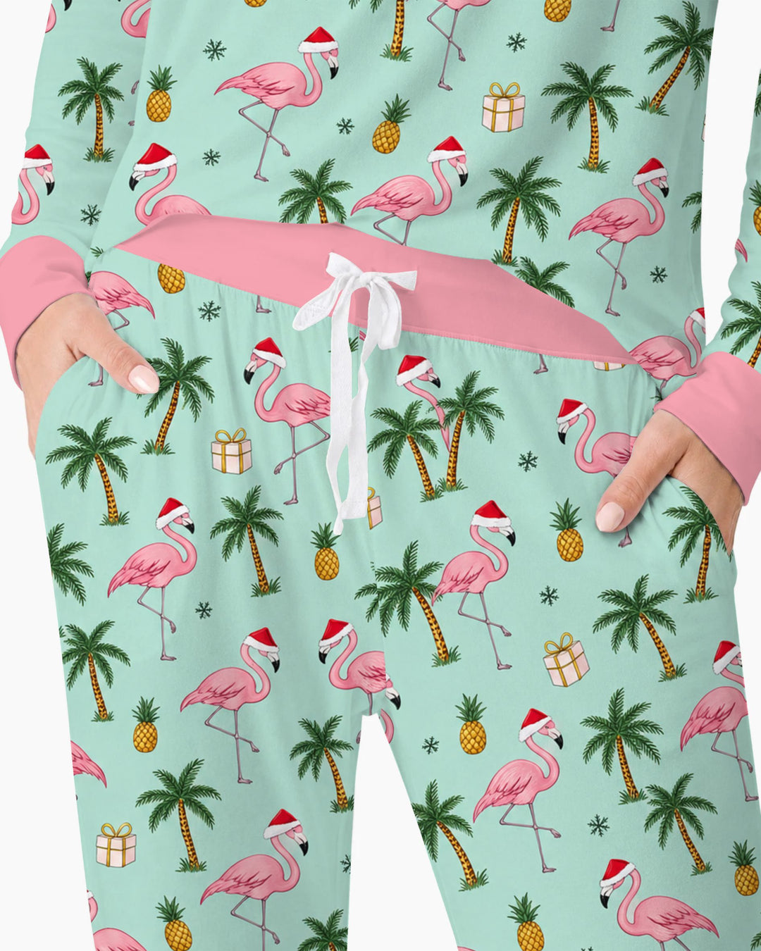 Tropical Christmas Flamingo Palm Tree Bamboo Women Pajama Set