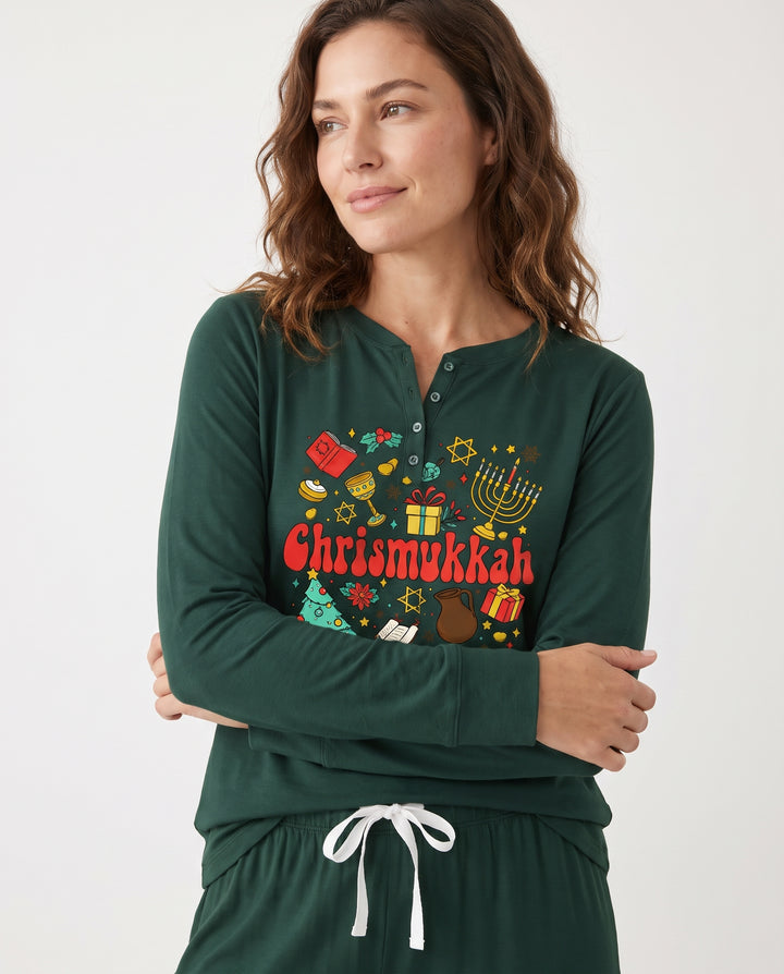 Chrismukkah Christmas Hanukkah Celebration Bamboo Women Pajama Set