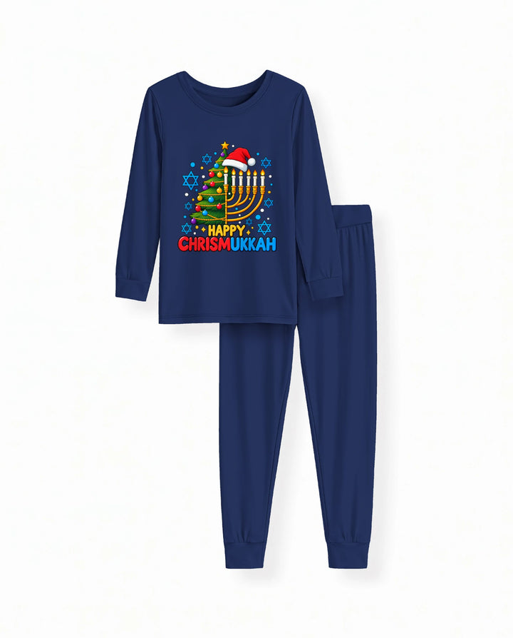 Happy Chrismukkah Christmas Menorah Bamboo Two Piece Long Sleeve Pajama Set