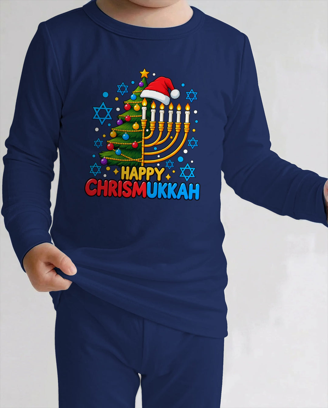 Happy Chrismukkah Christmas Menorah Bamboo Two Piece Long Sleeve Pajama Set