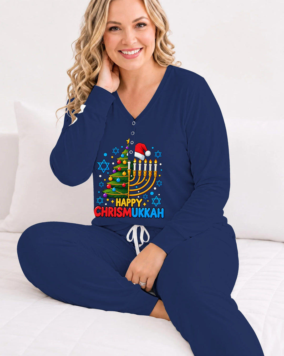 Happy Chrismukkah Christmas Menorah Bamboo Women Pajama Set