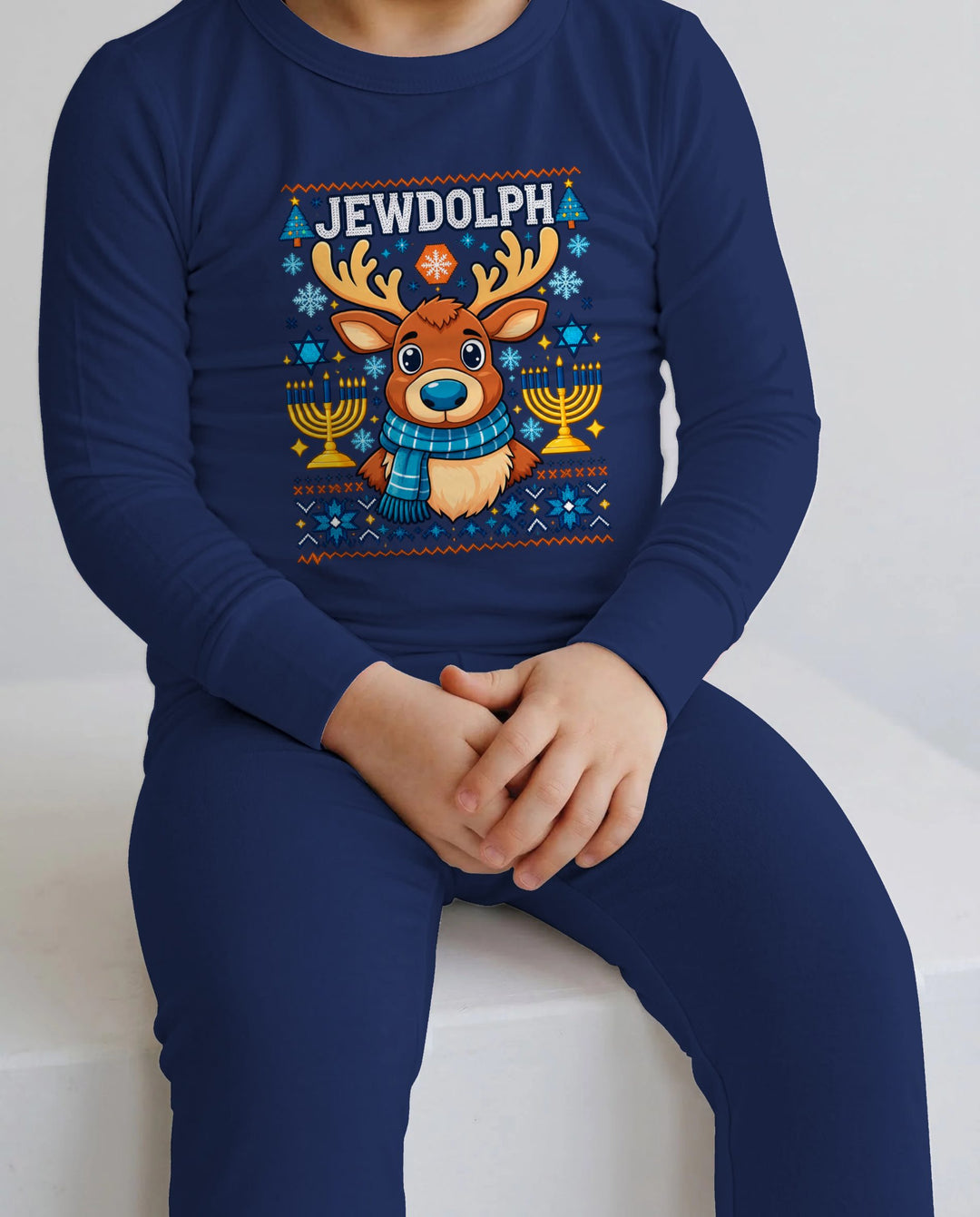 Jewdolph Hanukkah Reindeer Bamboo Two Piece Long Sleeve Pajama Set