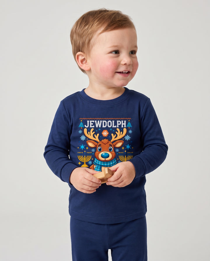 Jewdolph Hanukkah Reindeer Bamboo Two Piece Long Sleeve Pajama Set