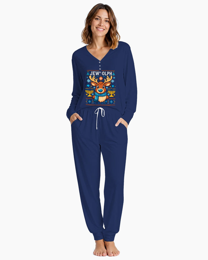 Jewdolph Hanukkah Reindeer Bamboo Women Pajama Set