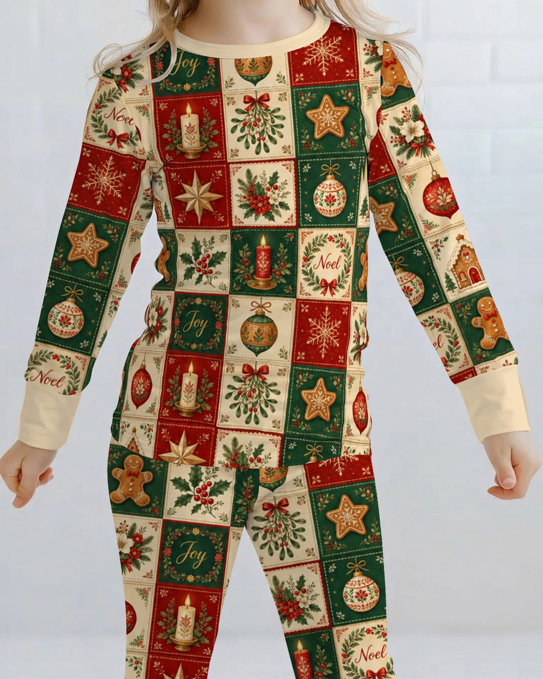 Vintage Christmas Holiday Patchwork Bamboo Two Piece Long Sleeve Pajama Set