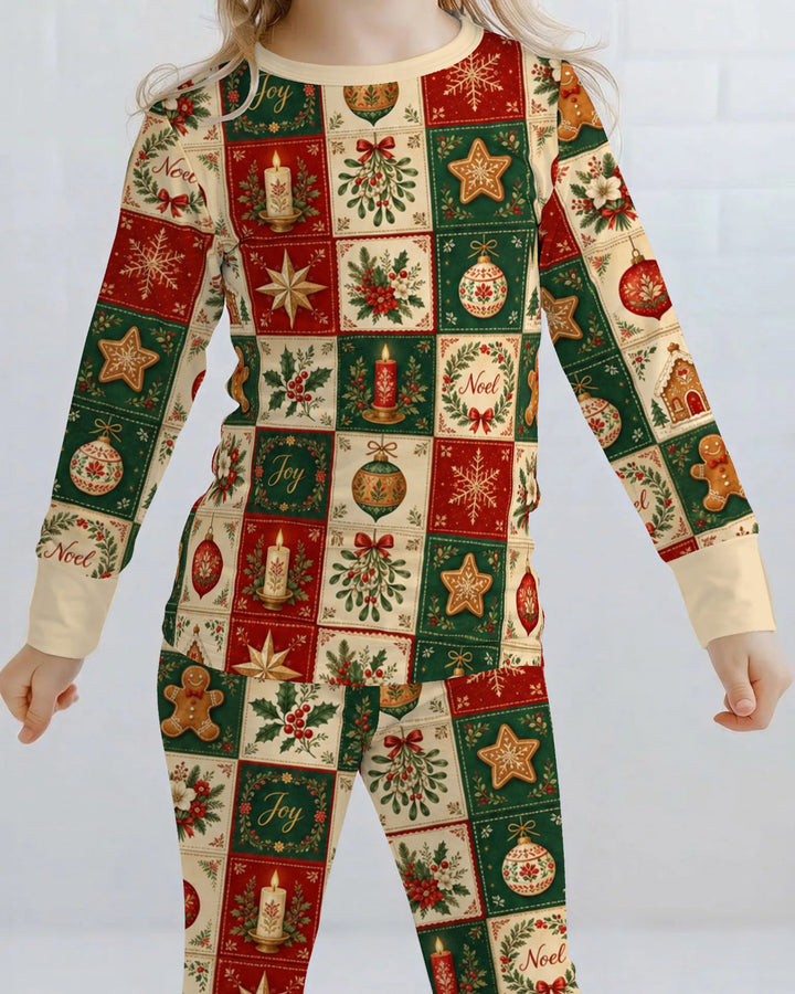 Vintage Christmas Holiday Patchwork Bamboo Two Piece Long Sleeve Pajama Set