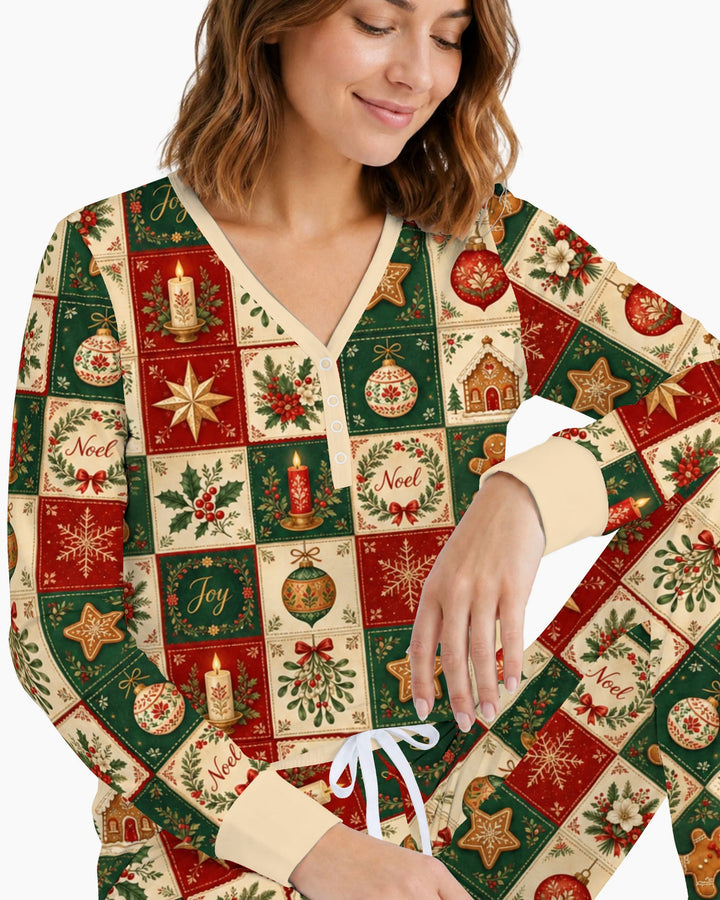 Vintage Christmas Holiday Patchwork Bamboo Women Pajama Set
