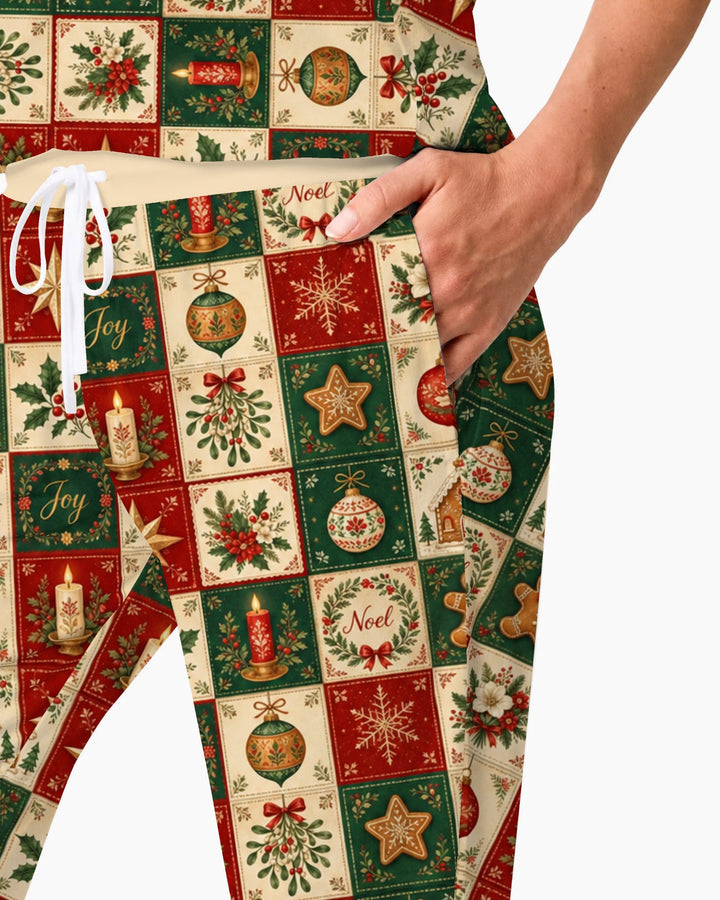 Vintage Christmas Holiday Patchwork Bamboo Women Pajama Set