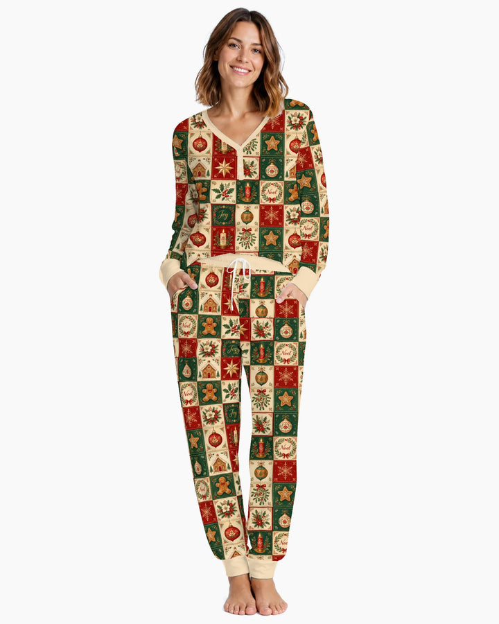 Vintage Christmas Holiday Patchwork Bamboo Women Pajama Set