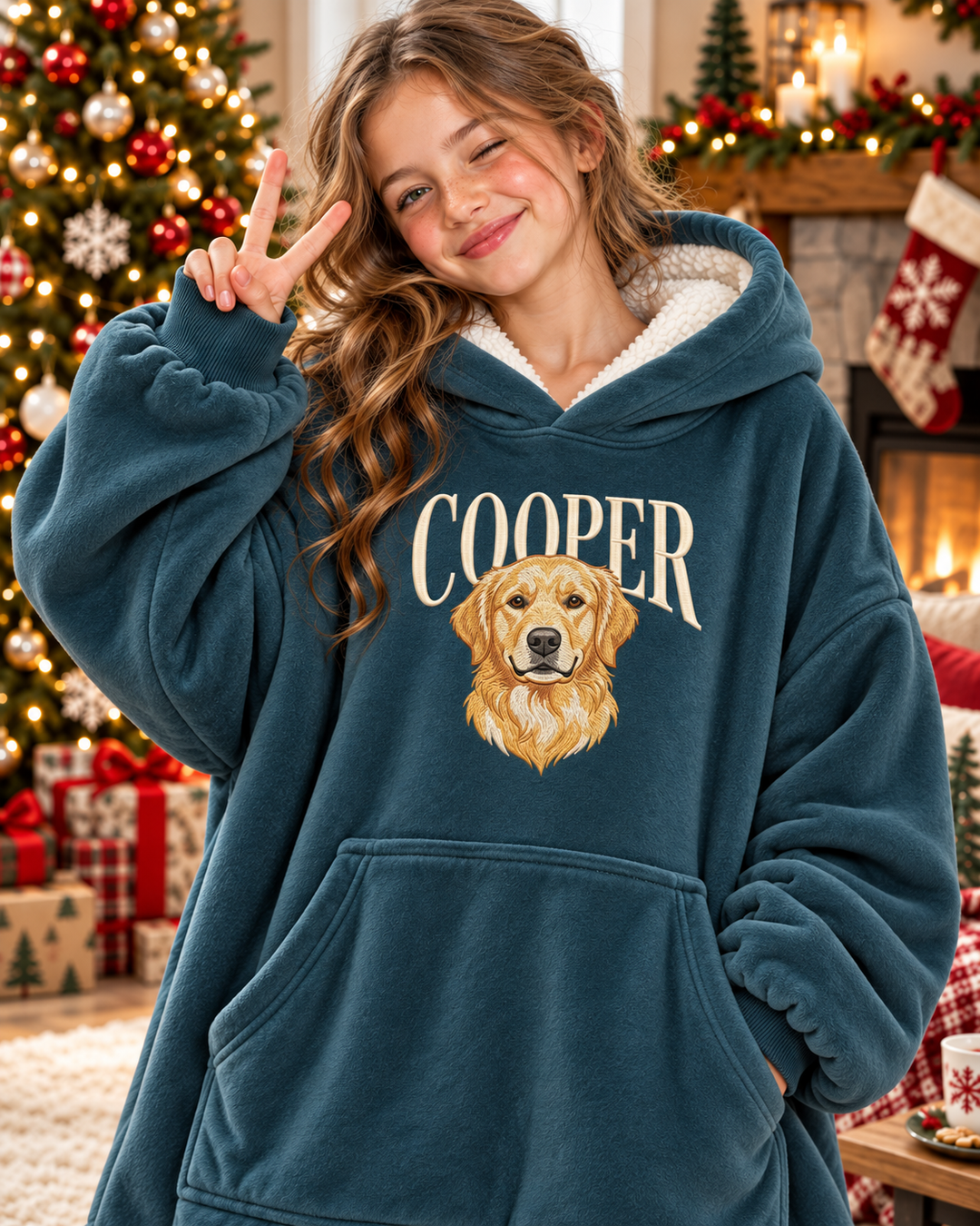 Beloved Pet Portrait Embroidered Custom Bamboo Blanket Hoodie