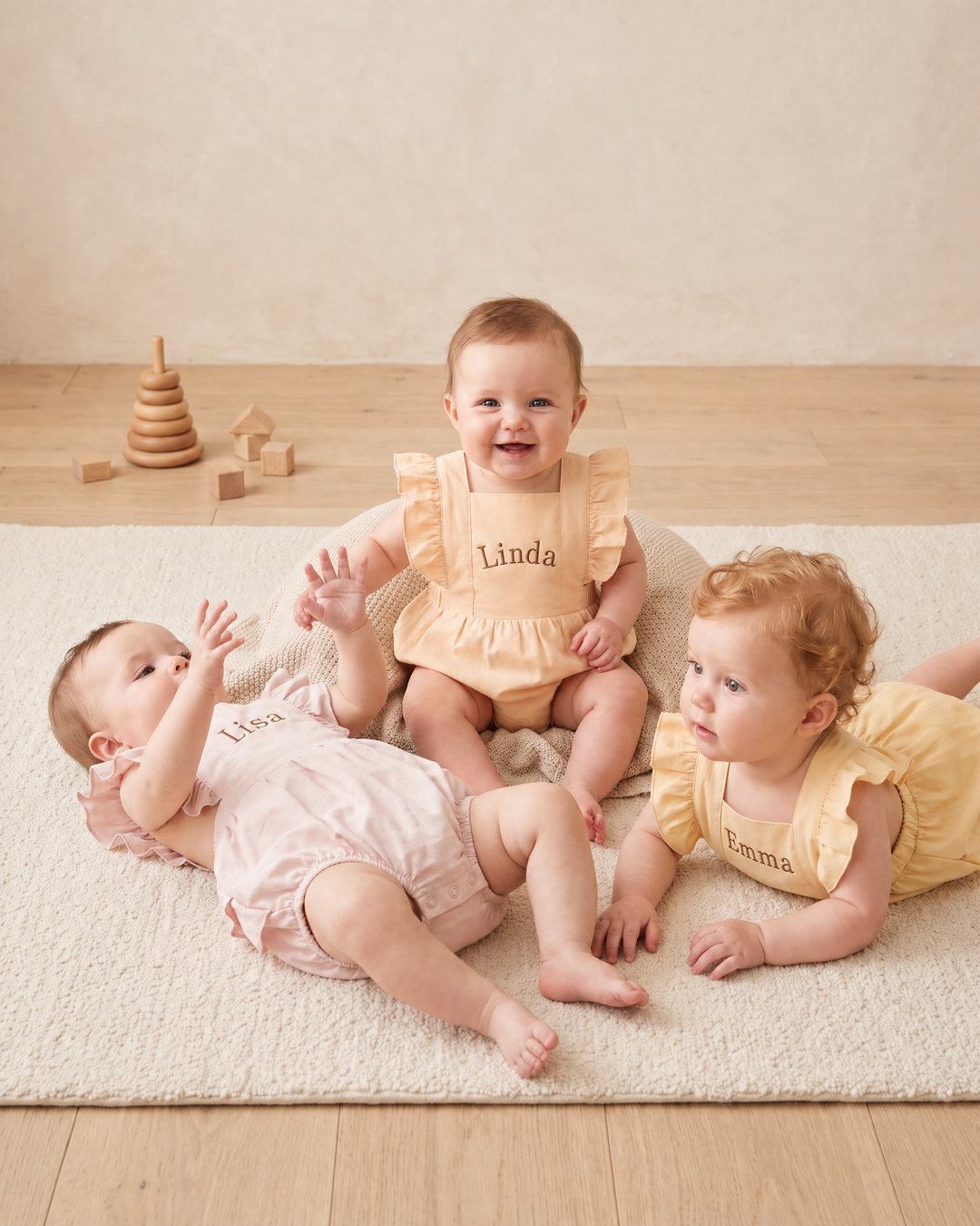 Custom Name Cotton Sleeveless Ruffle Bubble Romper