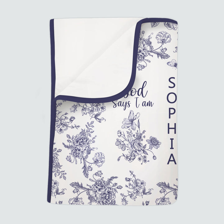God Says I Am – Faith in Bloom Custom Name and Affirmations Toddler Blanket