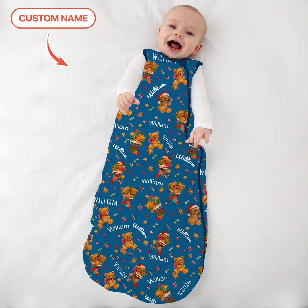 Teddybär Frohe Weihnachten benutzerdefinierte Name Schlafsack