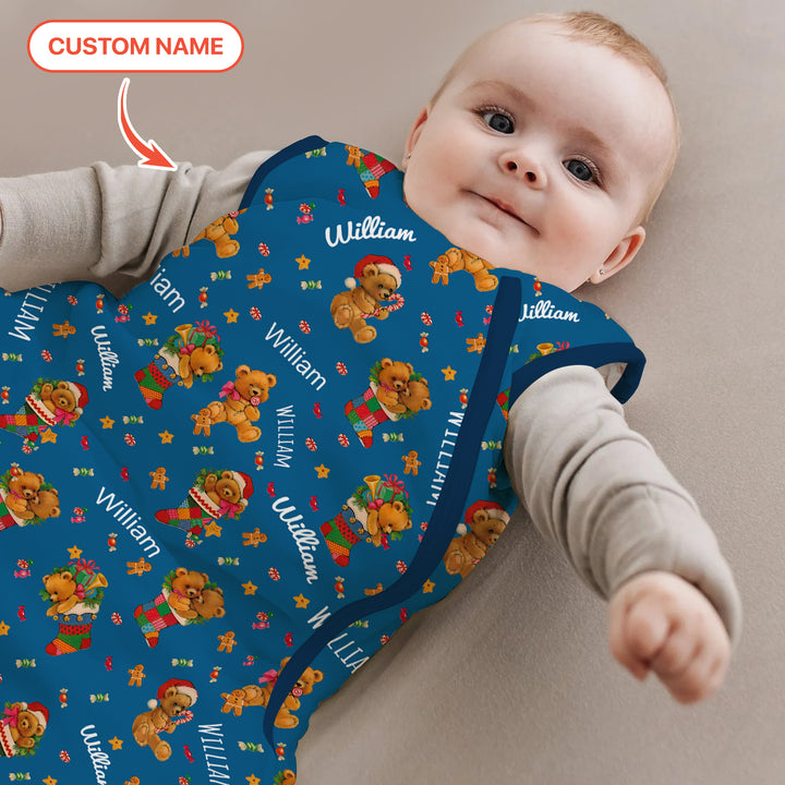 Teddybär Frohe Weihnachten benutzerdefinierte Name Schlafsack