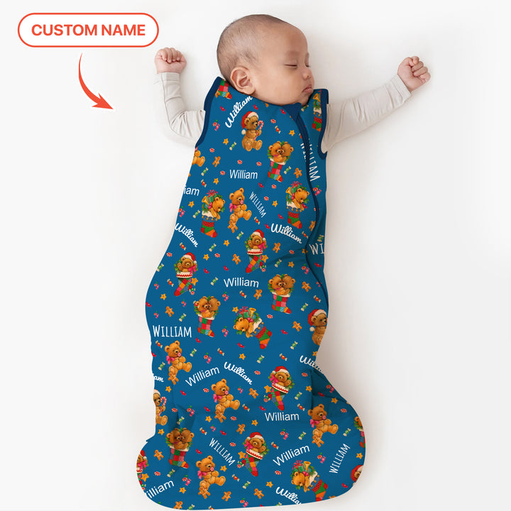 Teddybär Frohe Weihnachten benutzerdefinierte Name Schlafsack