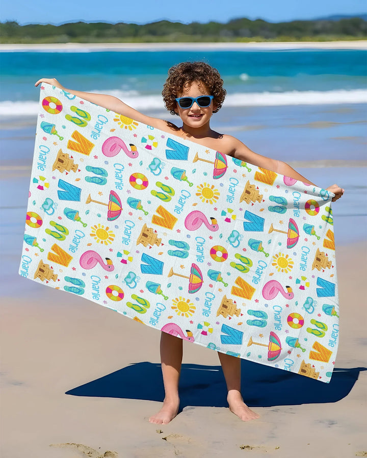 Custom Name Summer is Fun Bamboo Beach Towel