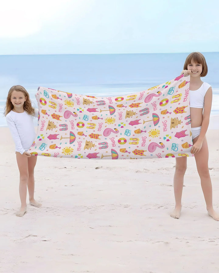Custom Name Summer is Fun Bamboo Beach Towel