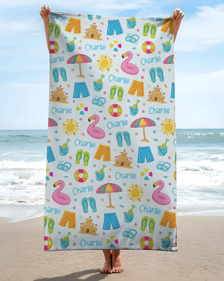 Custom Name Summer is Fun Bamboo Beach Towel