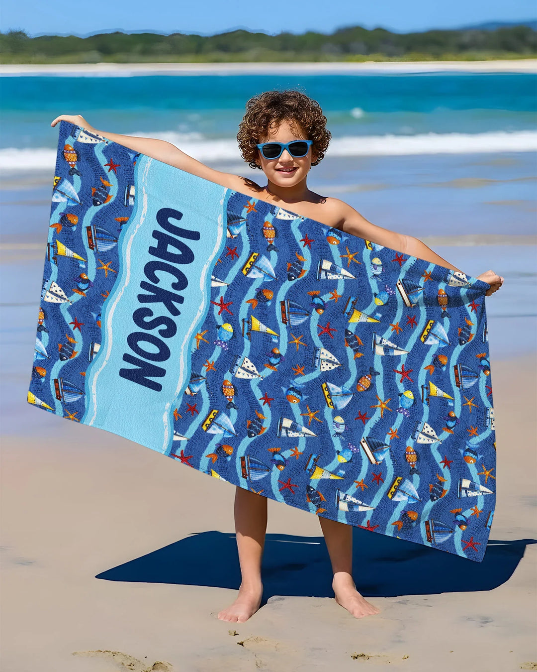 Blue Sail La Vie Family Matching Bamboo Beach Towel